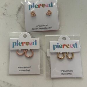 Hypoallergenic Stainless Steel Earrings Set - Pink and Gold